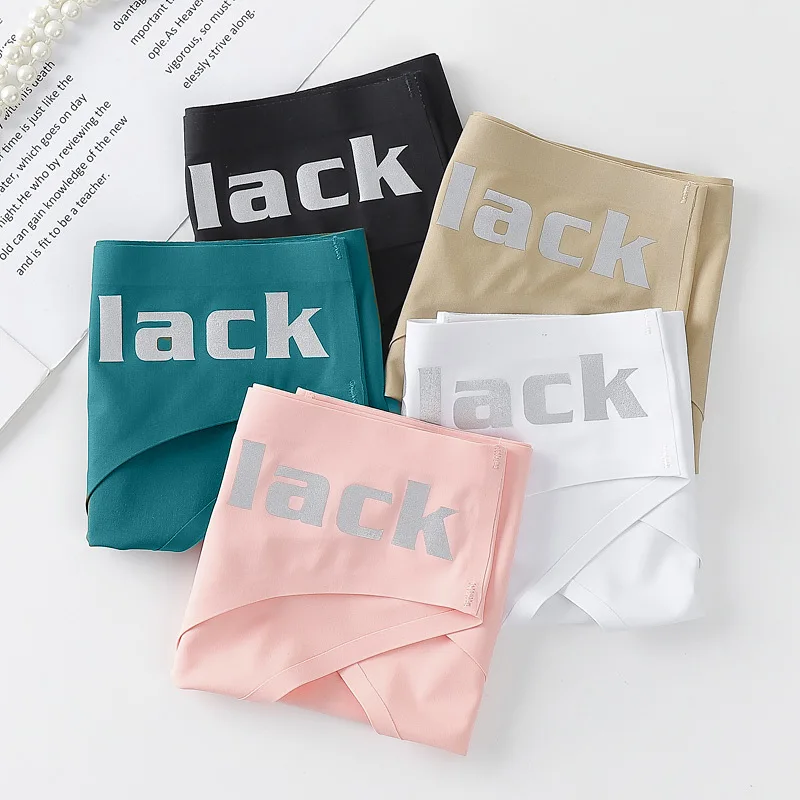 

2021 Seamless Panties, One-piece Mid-waist Patch, Black Letter Ice Silk Ladies Bikini Underwear Sexy Thong