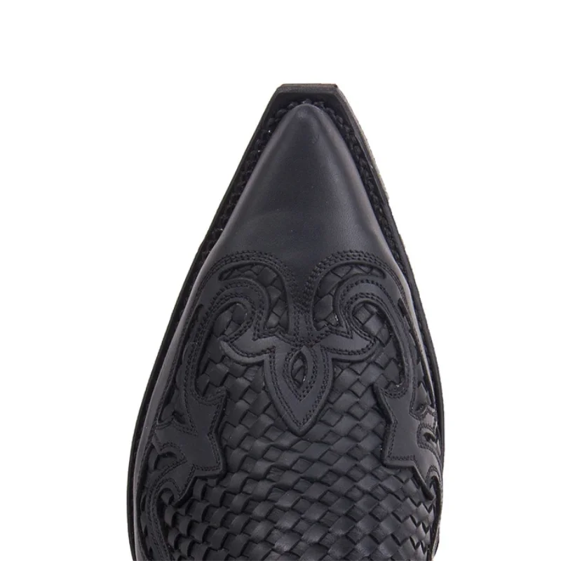 

Men's Handmade PU Black Mid-heel Pointed Toe Embroidery Embossed Classic Cowboy Boots Low-key Elegant Fashion Long Boots HL257