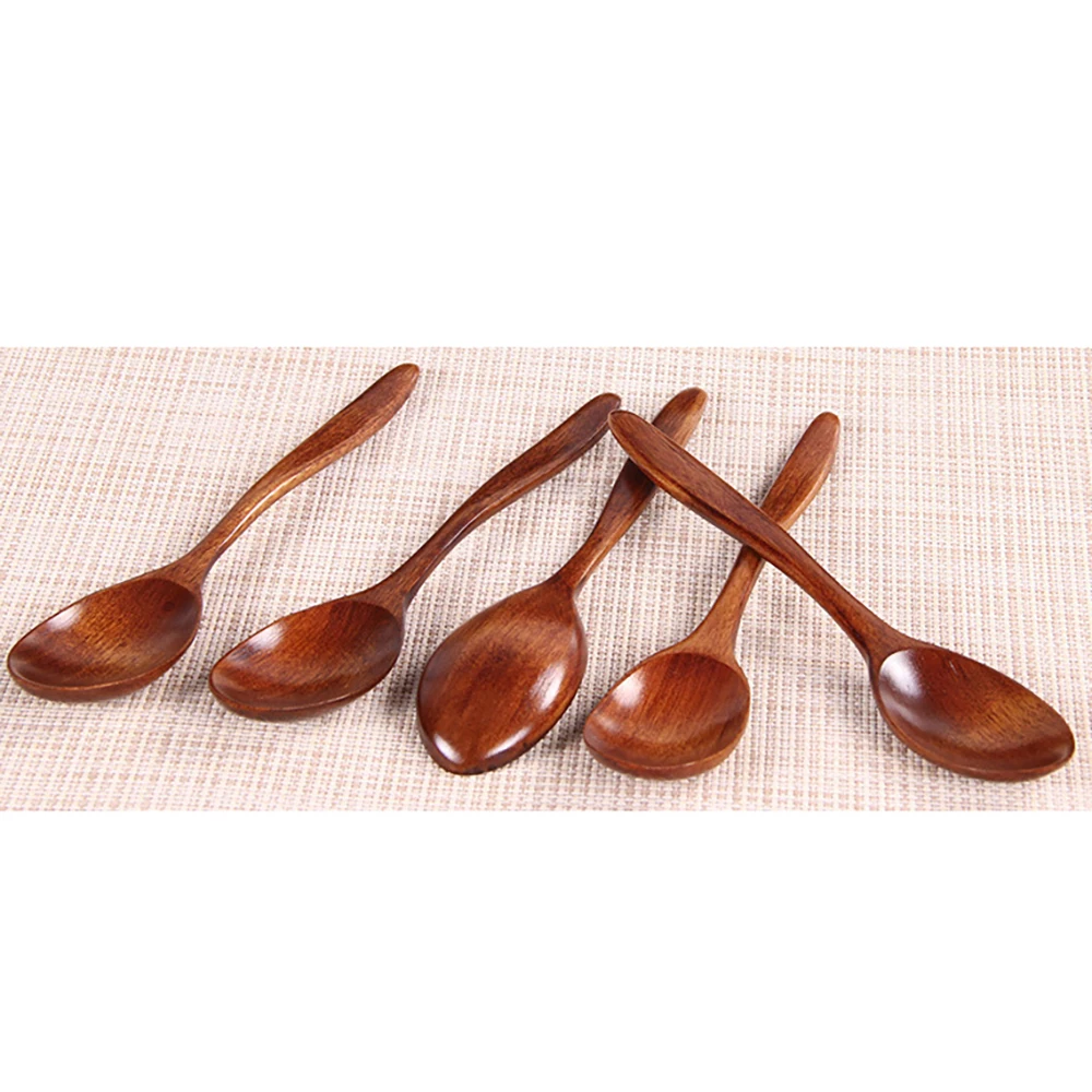 

2021 New Hot Sale 5 Japanese-Style Small Curved Spoons Small Spoons Honey Cooking 18cm Wavy Wooden Portable Multifunction