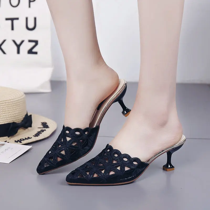 ?? 女性用サマースタイルサンダル,先のとがったつま先の開いた靴,韓国版,新しいコレクション2021