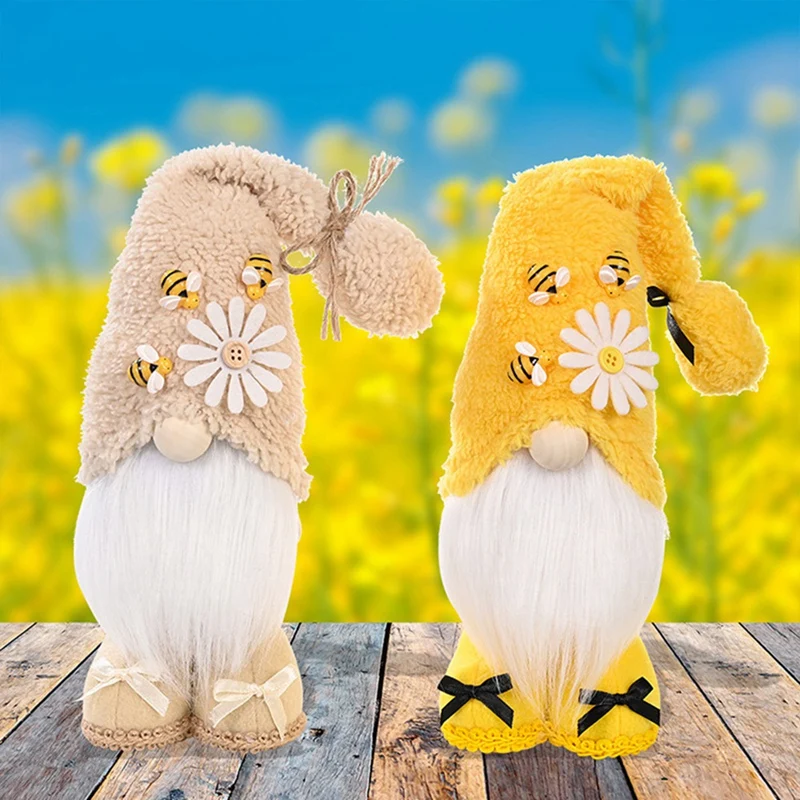

2 Pcs Bee Gnome Faceless Doll Decorative World Bee Day Plush Dwarf Elfs Home Party Decorations Kids Toys Ornament