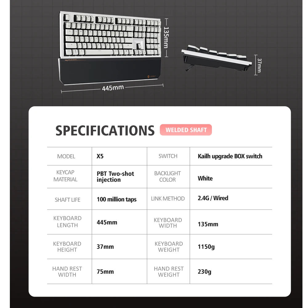 hexgears x5 new kailh box switch mechanical keyboard gaming pbt keycaps keyboard with hand rest 104 key usb2 4g wireless for pc free global shipping