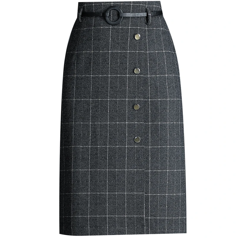 Женская вязаная юбка-карандаш серая до колена с высокой талией размера плюс на