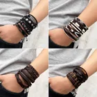 Браслет мужской из кожи, многослойный модный браслет с отделкой под кожу, в стиле ретро