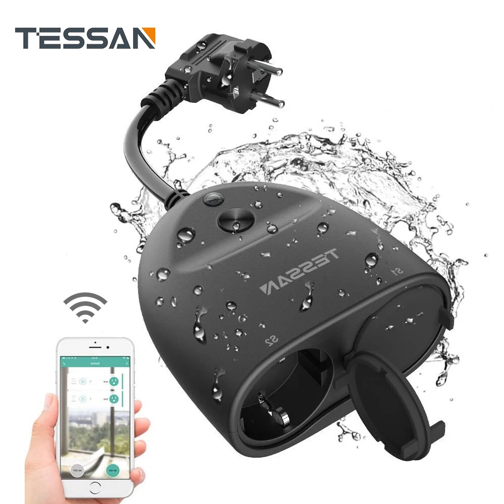 

TESSAN Waterproof Ourdoor Smart EU Power strip Wifi Smart Home sockets with 2 AC compatible with Alexa, Google Home IFTT