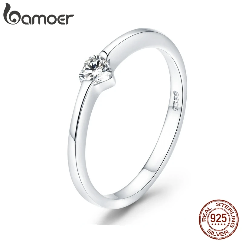 Bamoer, 925 пробы, серебряное, светящееся, простое кольцо на палец, сердце, обручальное кольцо для женщин, свадебное, обручальное, ювелирное изделие SCR450