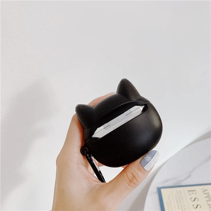 3D Черный мультяшный защитный чехол с котом для AirPods Pro милый силиконовый Bluetooth
