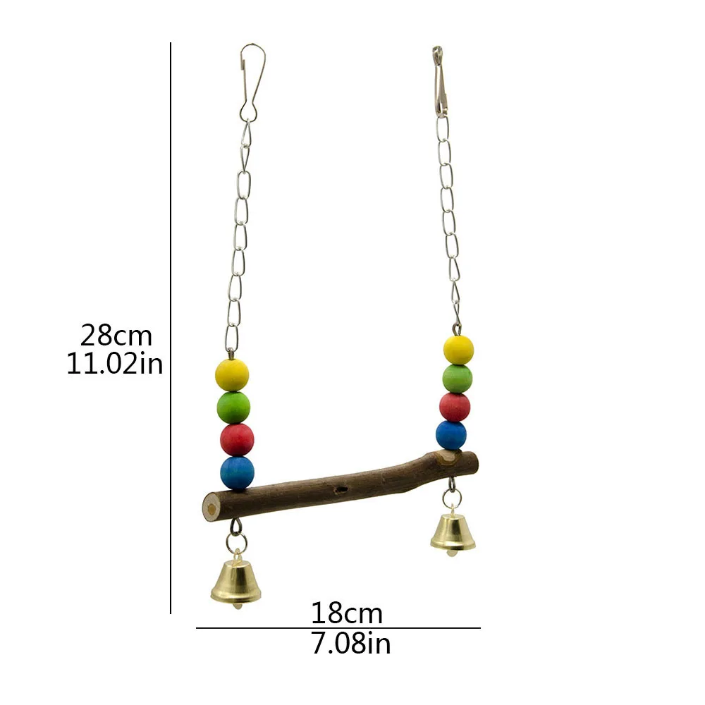 

Natural Wooden Parrots Swing Toy Perch Hanging Swings Cage with Colorful Beads Bells Bird Stand Birds Accessories