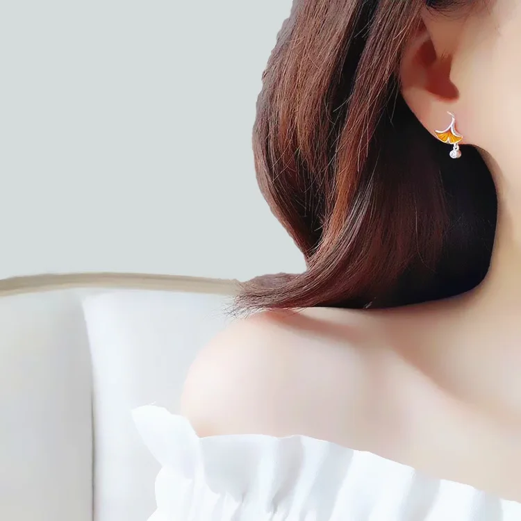 Серебряный цвет циркон эмаль Ginkgo Женская Сережка-гвоздик ювелирные изделия 2020