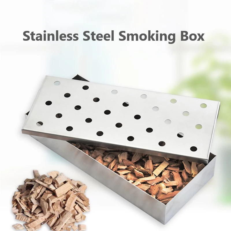 

Stainless Steel Smoking Box Fruit Wood Box Bacon Box Outdoor BBQ Barbecue Grill Meat Infused Smoke Flavor Accessories Smoker Box