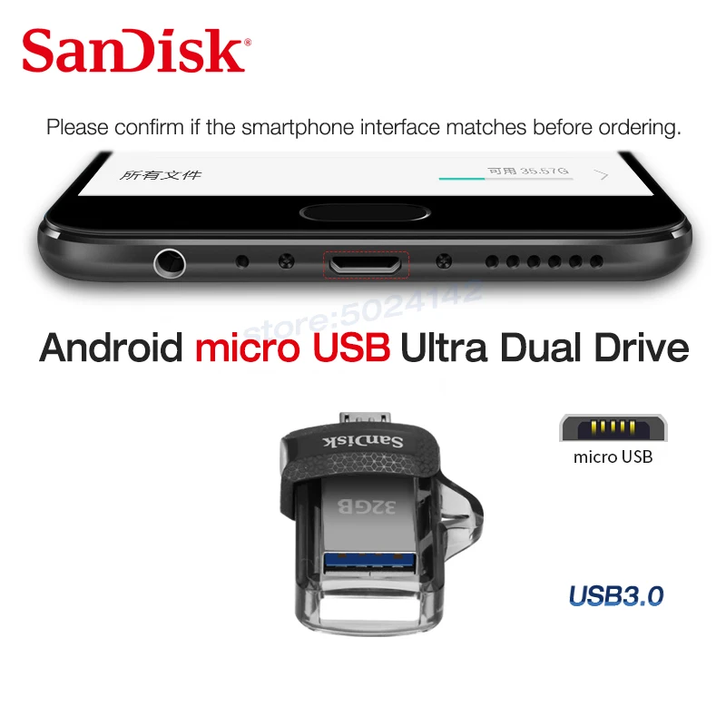 Двойной Флеш-накопитель SanDisk SDDD3 флэш-накопитель 64 Гб 128 Ultra Dual USB memory stick 256 Скорость