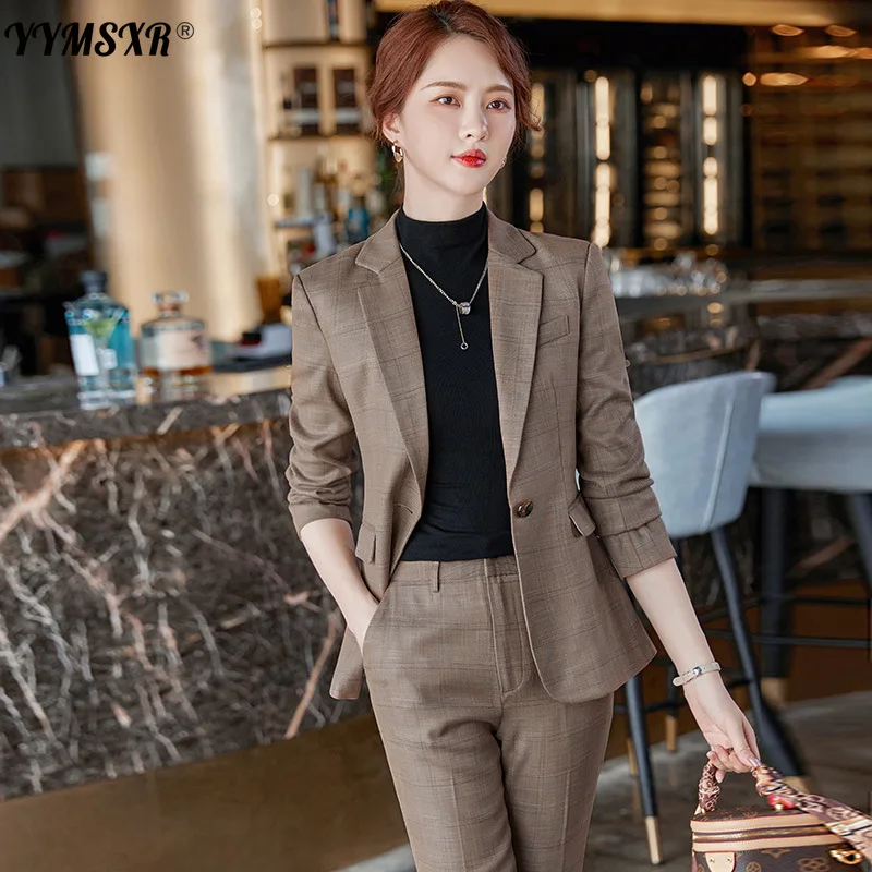 Серый клетчатый костюм с брюками из двух предметов новинка 2022 зимняя модная