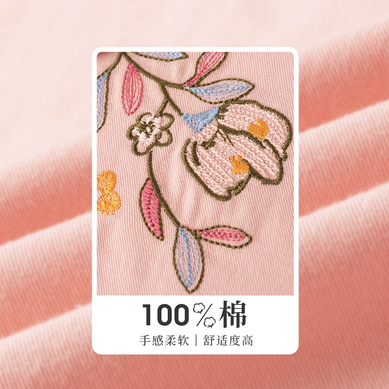 

INMAN Autumn Women's Round Collar Long Sleeve Shirt Reduced Young Single Needle Embroidery Elegant Sweet Romantic Pink Blouse