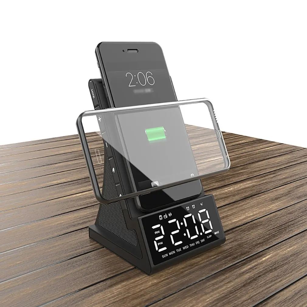 

Wireless Charging Speaker Alarm Clock Led Alarm Clock With Wireless Charging Dock Stand Fm Radio USB Fast Charger