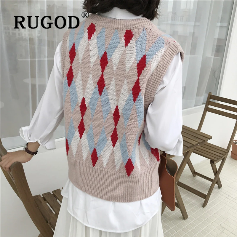 RUGOD вязаный женский свитер на бретелях корейский v-образный вырез без рукавов auturm