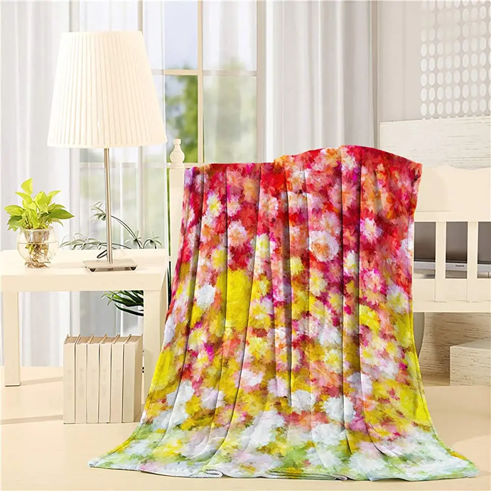 

Фланелевое покрывало для душа, дышащее одеяло для кровати с цветным градиентом, картина маслом, мягкое покрывало для дивана