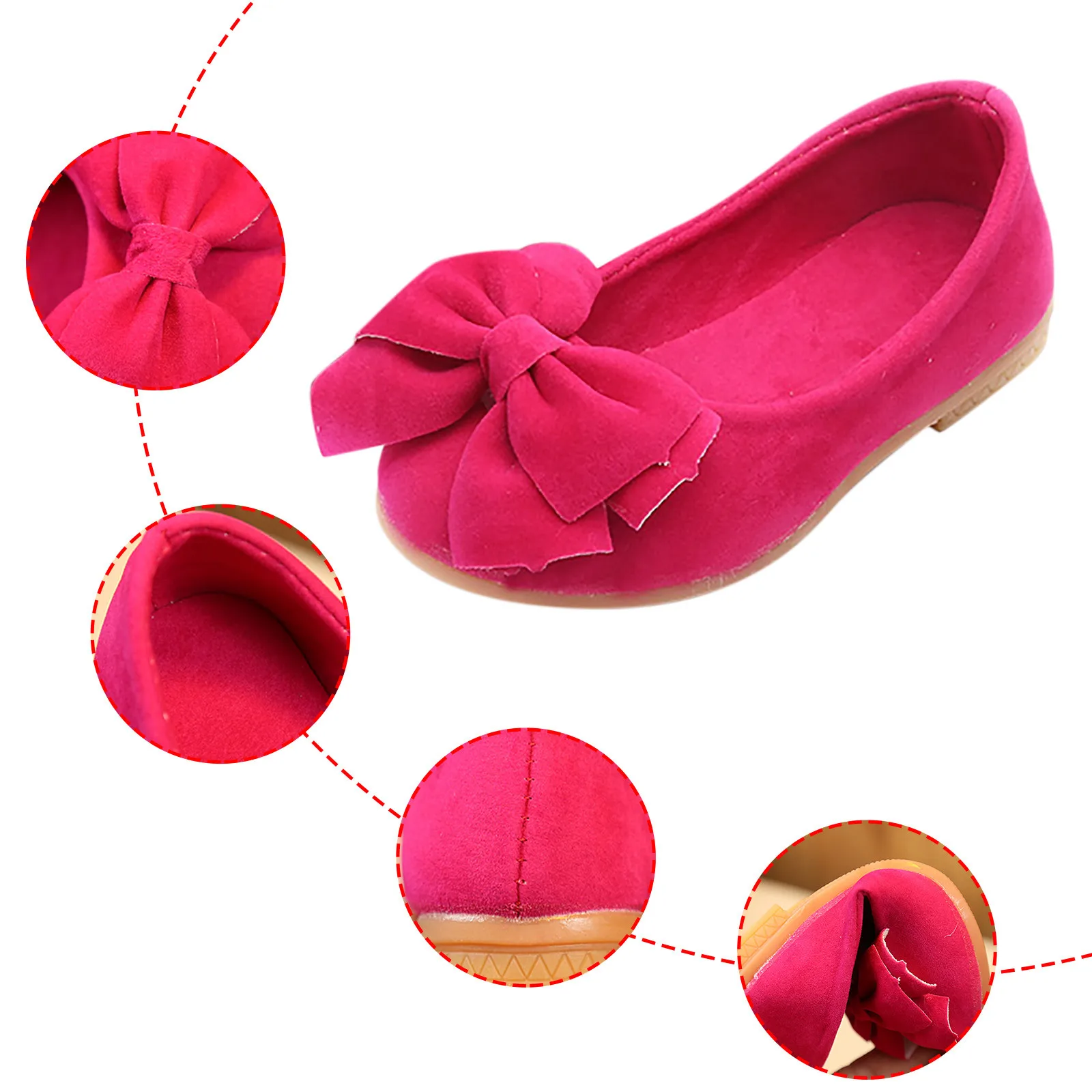 Туфли детские с бантом плоская подошва мягкие однотонные для девочек студентов