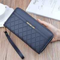 women leather purse luxury brand cards holder fashion lingge zipper travel passport pack wallet female long double layer clutch