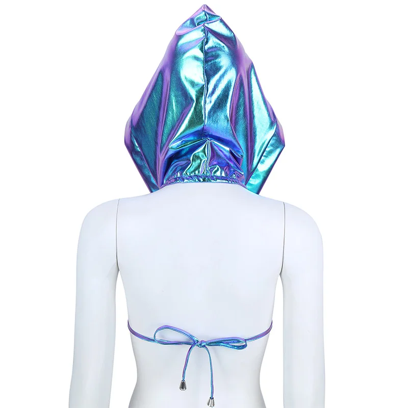 Женский Блестящий металлический бикини с глубоким V-образным вырезом и открытой