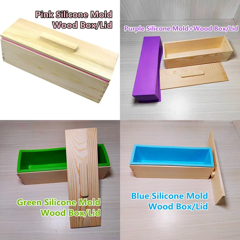 Moldes rectangulares de silicona para fabricaci&oacute;n de jab&oacute;n, caja y cubierta de madera de 1200ml, Kits de jab&oacute;n DIY, herramientas de molde de jab&oacute;n artesanales para hornear pan de pastel-5