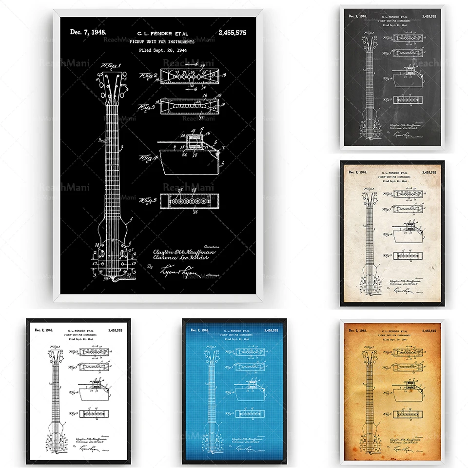 

Steel Guitar 1948 Patent Printed Wall Art Poster Music Room Blueprint Gift
