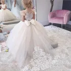 Белые Платья с цветочным рисунком для девочек, Кружевная аппликация с длинным рукавом для свадеб, женское платье для торжественных мероприятий и вечеринок