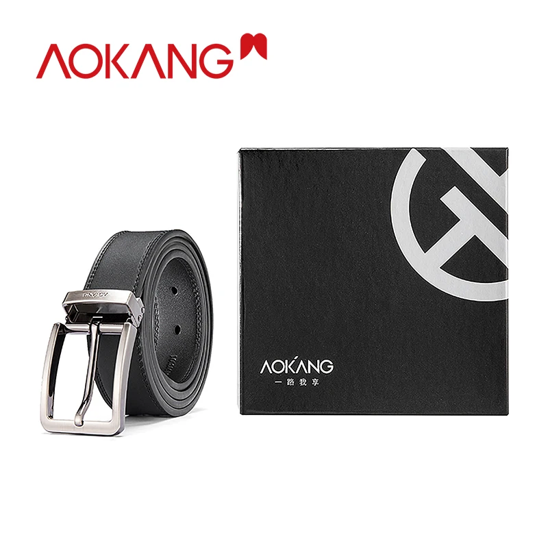 Мужской ремень из натуральной кожи AOKANG модный гладкий с металлической пряжкой 2019