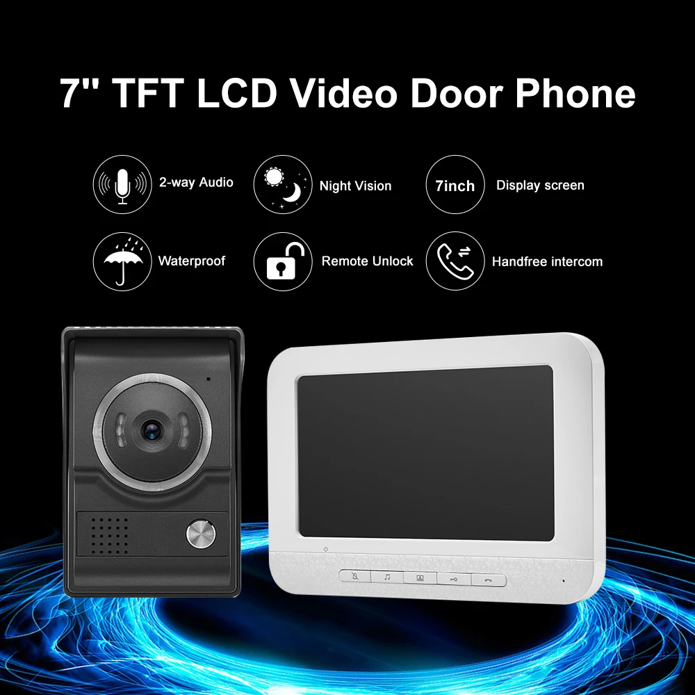 

7inch Video Door Phone Doorbell IntercomTFT-LCD Color Screen Night Vision Waterproof Unlock Monitor For Home Apartment Villa