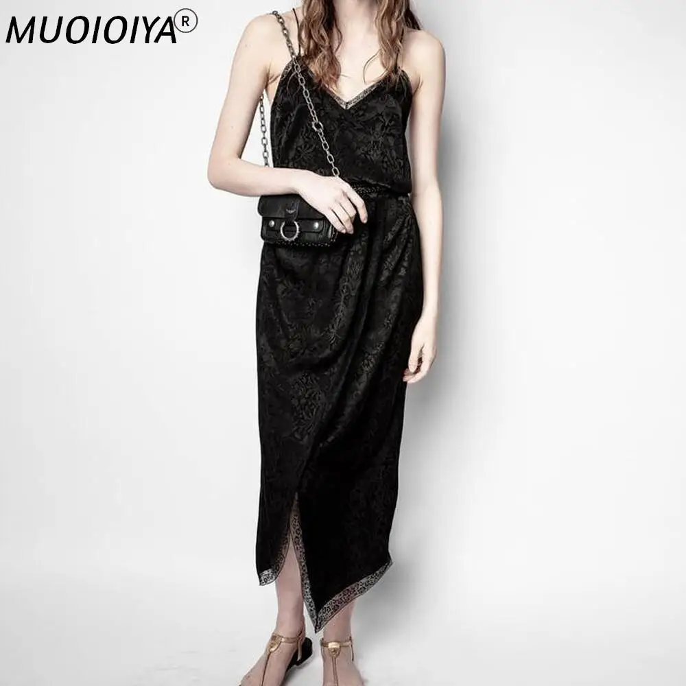 

Wome Lace Stiching Sling Midi Dress 2021 Summer Sexy Ladies Sleeveless Holiday Camisole Split Long Dresses