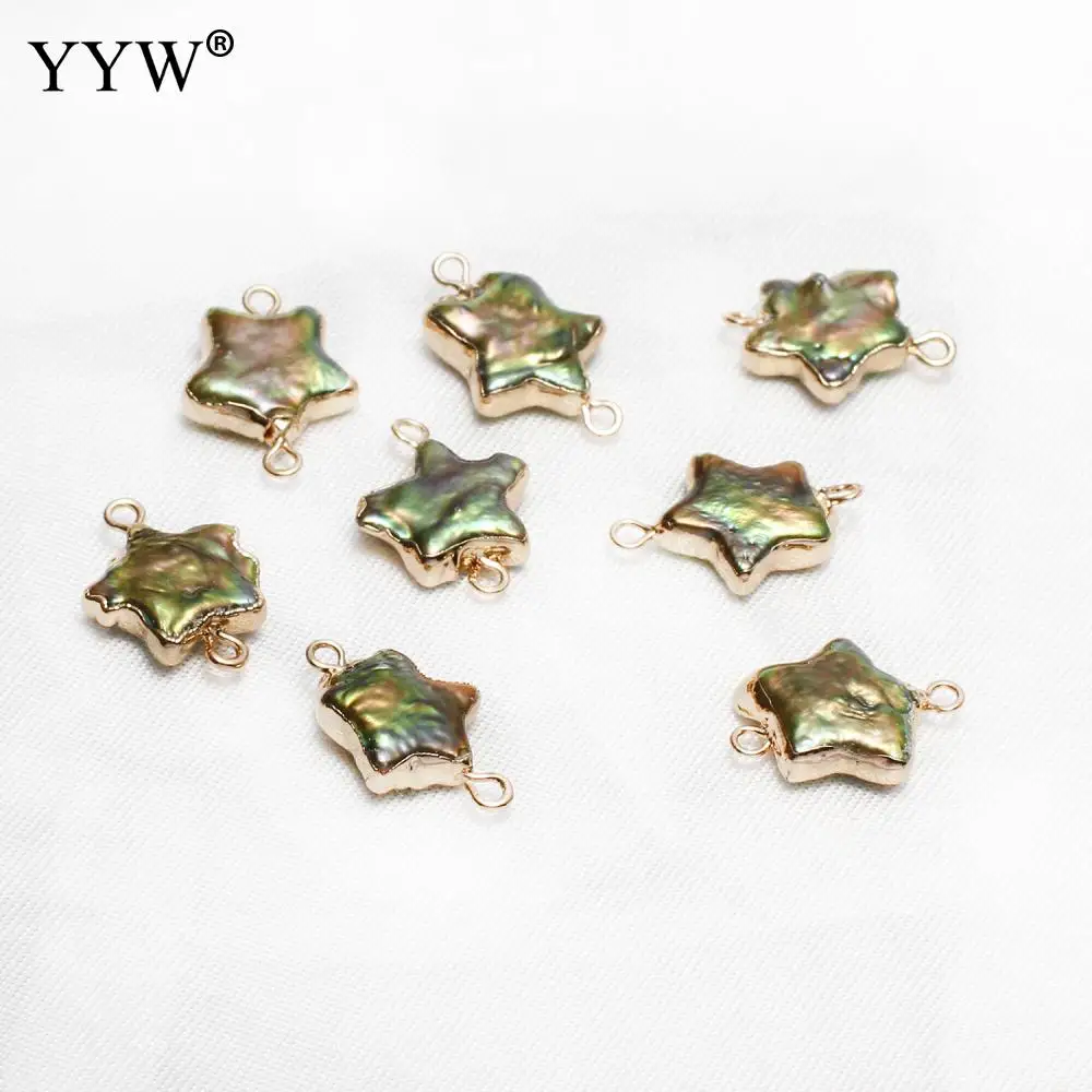 Natural Freshwater Pearl Connector Flat Star Shape Gold Color Double Hole For Diy Jewelry Making Accessories Fit Bracelet 10pcs | Украшения
