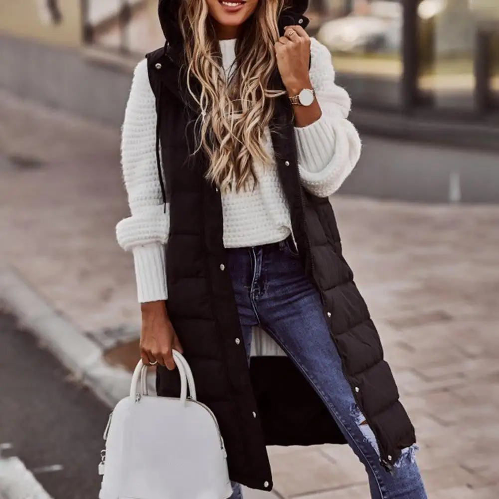 

Quilted Vest Solid Color Solid Color Long Vest Hooded Outwear Vest Simple