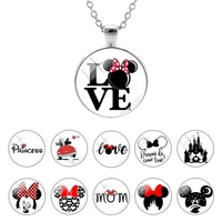 disney mickey mouse trendy flat bottom 25mm glass dome pendant chain necklace gifts for girls cabochon jewelry hot sale dsn106