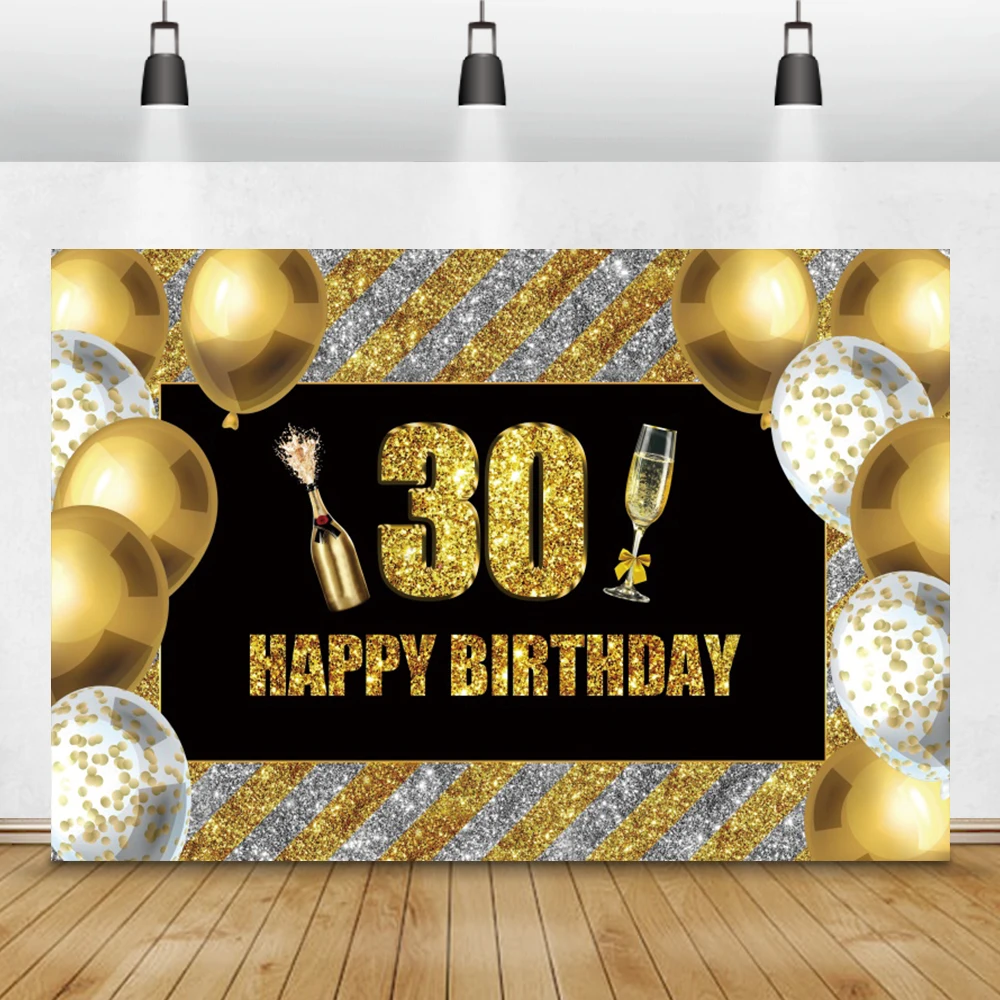 

Laeacco 30th на день рождения фон для фотосъемки с золотого, серебряного цвета шарики в виде бутылок шампанского, блестящие, хит продаж на заказ ф...