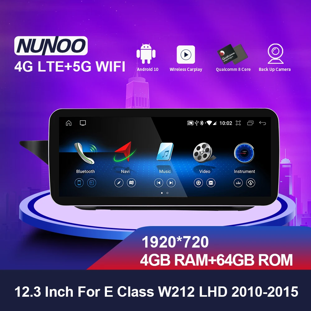 

Nunoo 10.25" 12.3" Car Radio For Mercedes Benz W212 E200 E230 E260 E300 S212 E Class LHD Qualcomm Android 10.0 8 Core 4+64GB
