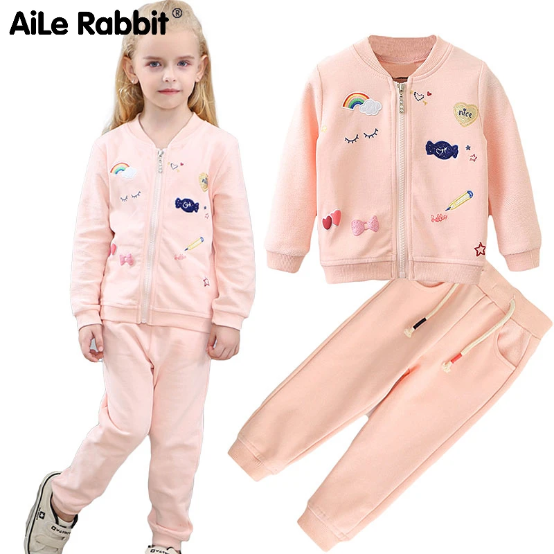 Осень 2019 новинка детская одежда для девочек костюм из куртки и брюк 2 шт. радуга