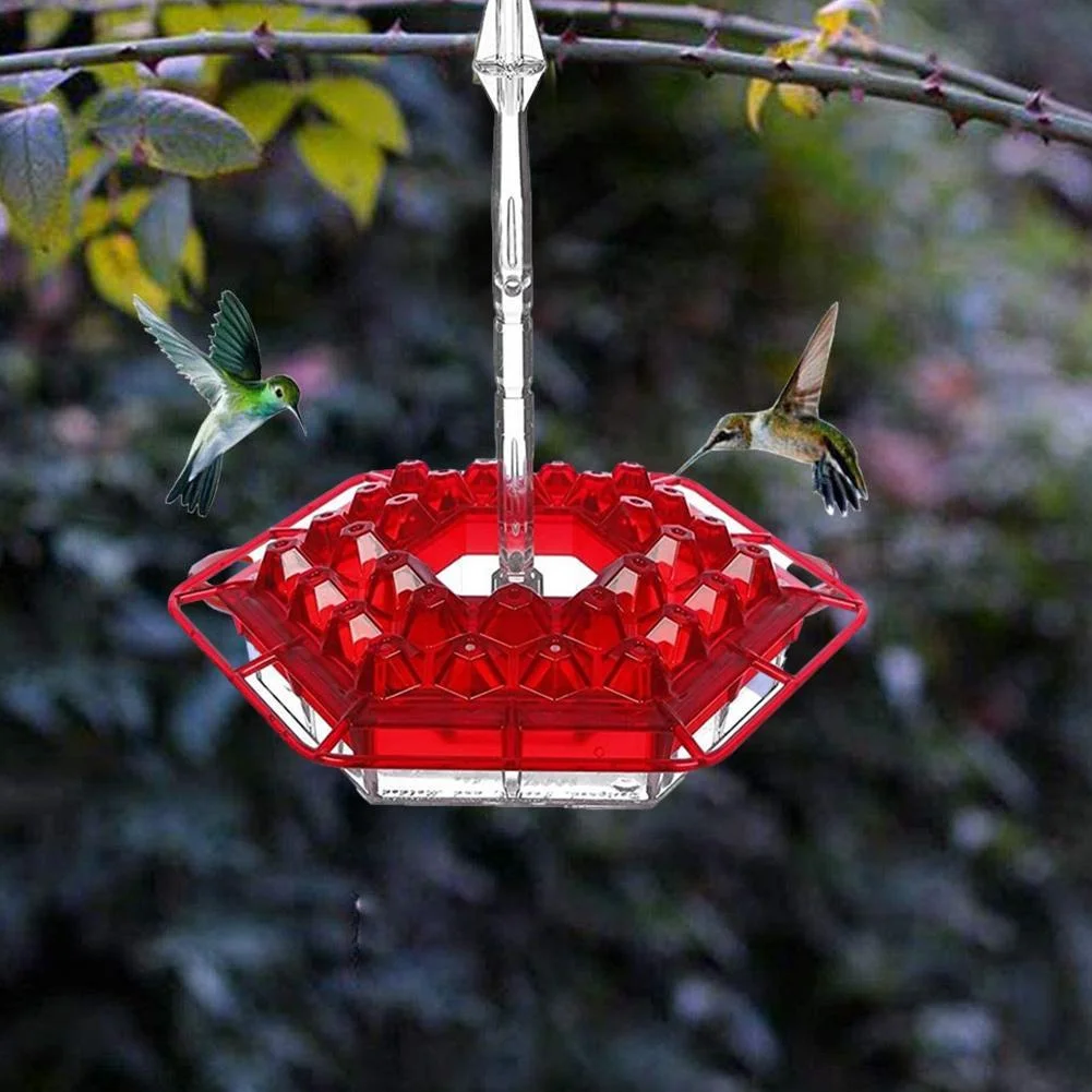

Gardening Hexagonal Bird Feeder Built-In Moat Diamond Shape Multi Hole Hanging Hummingbird Feeder with Perch