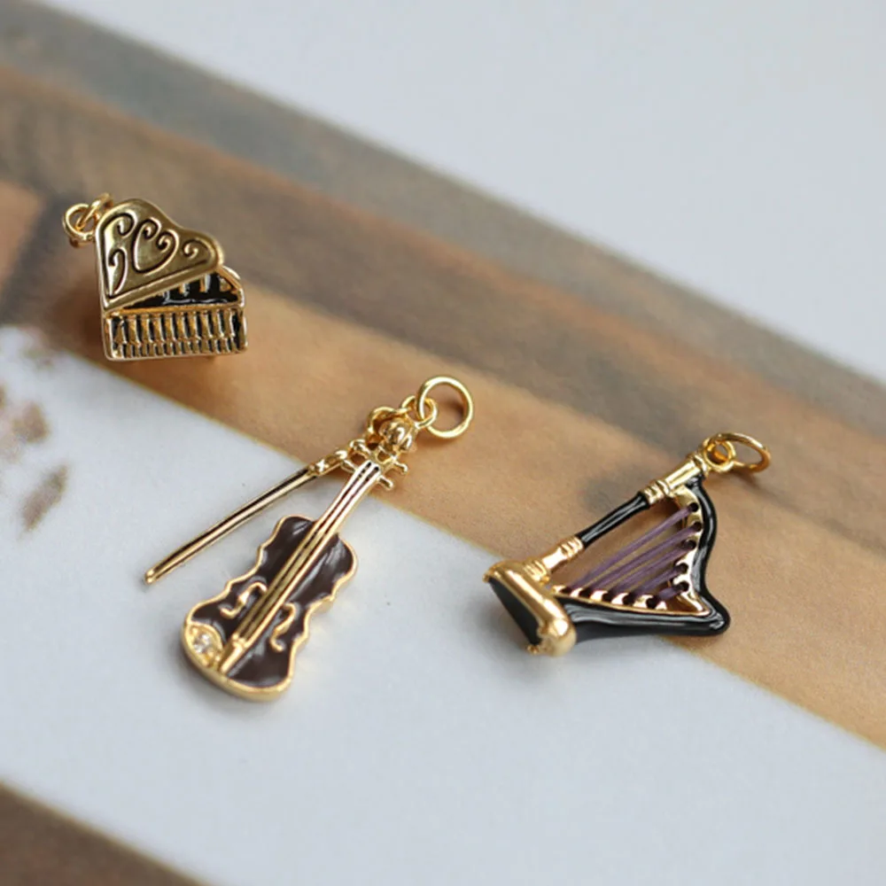 925 Серебро Золото Эмаль stradivarius ожерелье для женщин музыкальный инструмент подвесной Huqin Гитары пианино Скрипки барабан арфа лютня