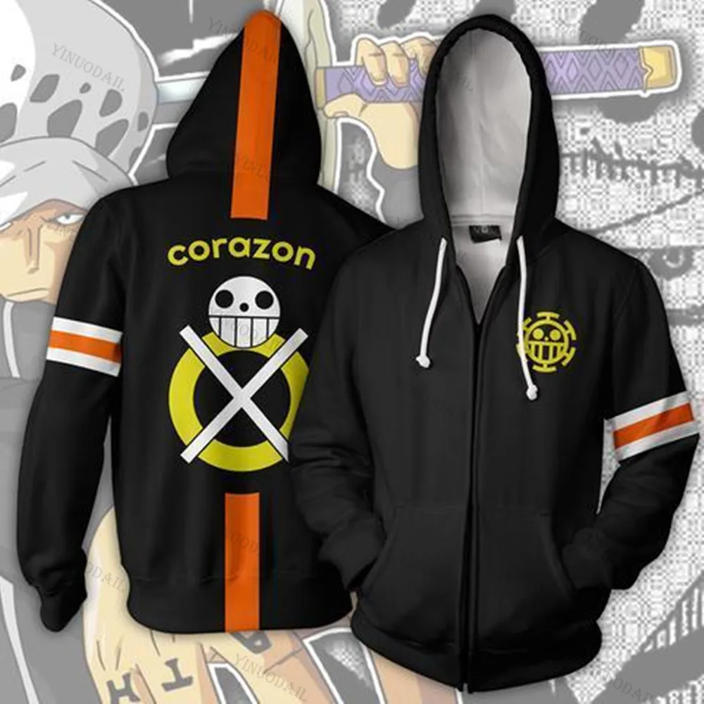 

Anime One Piece Trafalgar Law Corazon 3D Outfit Sweatshirts Men Women Hoodies Zipper Coat Jacket Manga Cosplay Costume