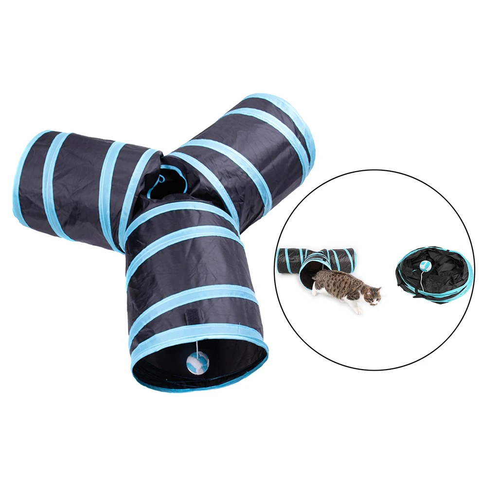 

Pet Cat Tunnels Maze Collapsible Folding 3-Way Play Toy for Dogs Puppy
