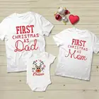 1 шт., футболка для всей семьи с надписью First Christmas As Dad and Mom Детский комбинезон для малышей, рождественские праздничные вечерние Комплекты Одежда с принтом в виде оленя