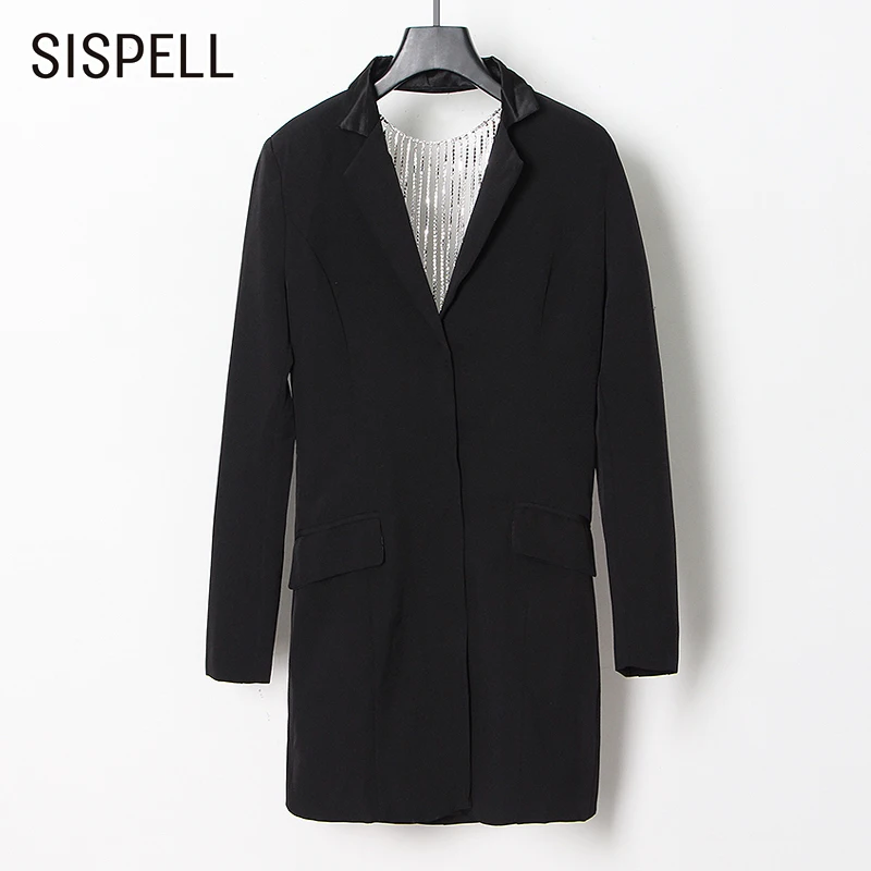 

Женское лоскутное мини-платье SISPELL, черное облегающее платье с длинным рукавом и цепочкой, осеннее платье с высокой талией, 2021