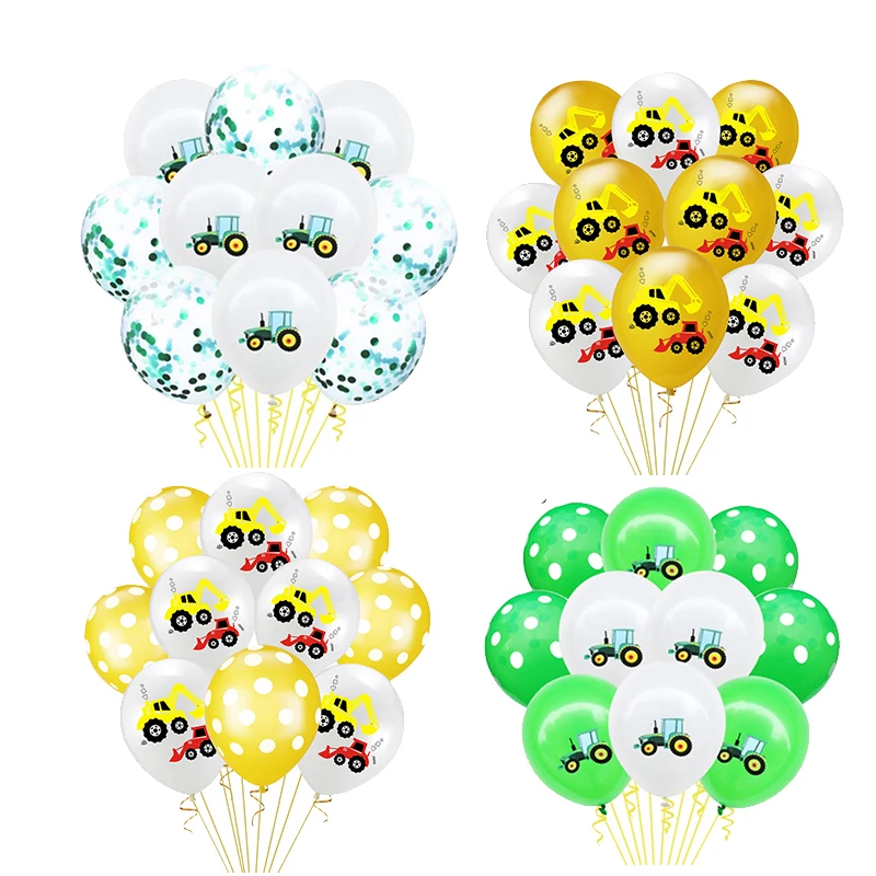 

Gold Glitter Balloon Set Engineering Vehicle Car Latex Balloon Children's Birthday Party Supplies Decoration Green Gold White