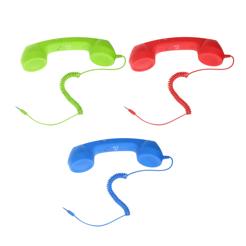 

3Pack Handset Pop Phone Retro Wired Laptop Telephone 3.5mm Jack Headphone Call Voice Recorder Adapter Green+Blue+Red
