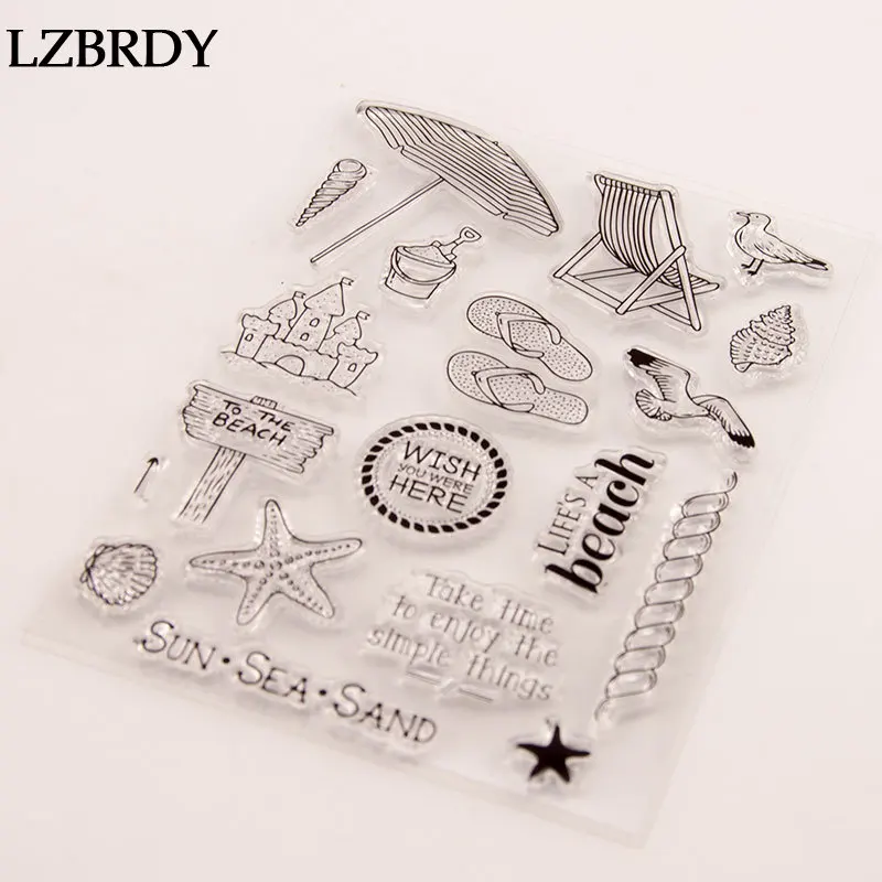1 Pack Article Umbrella Chair Birds House Starfish Stamps Letters Rubber New for Scrapbooking Card Making Clear | Дом и сад