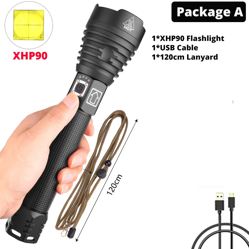 Package A-XHP90 Светодиодная вспышка светильник XHP90 вспышка светильник s power 2*26650 или 2*18650 батареи самый мощный тактический фонарь вспышка светильник фонарь для кемпинга - Испускаемый цвет: Package A-XHP90