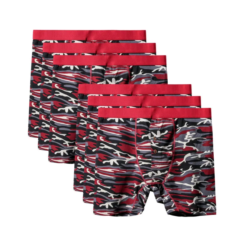 6Pcs A1145 Wine Red 6 шт./лот, качественное Мужское нижнее белье размера плюс, камуфляжное нижнее белье, боксеры для мужчин, длинные ноги, хлопковые боксеры, шорты для мужчин, s u-выпуклые мягкие трусы 6XL - Цвет: 6Pcs A1145 Wine Red