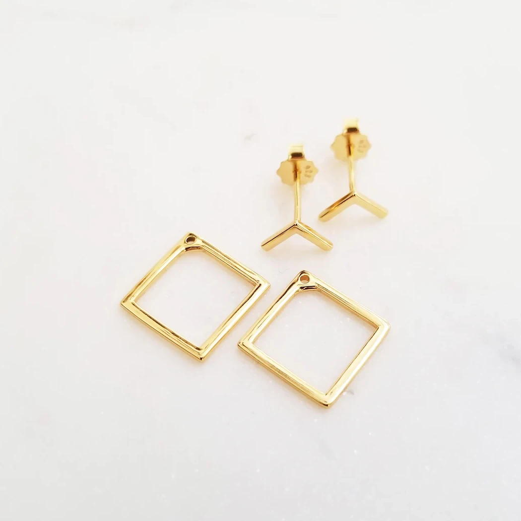 Minimalist Geometric Ear Jackets Front and Back Earrings for Women Girls Gold Color Dainty Square Ear Jackets Boho Jewelry images - 6