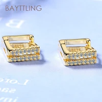 bayttling 8mm silver color goldsilver shiny square zircon stud earrings for women fashion wedding jewelry gifts