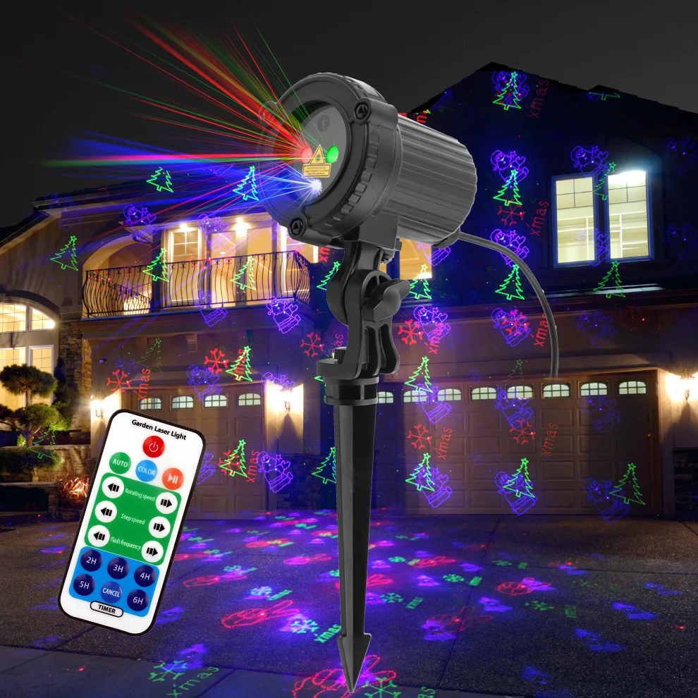 

RGB Remote Static Star Christmas Tree Snowflake Laser Light Projector Garden Outdoor Light Waterproof Xmas Holiday Shower Lights