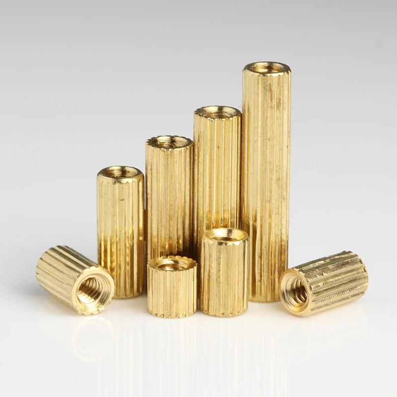 

100/50pcs M2*L L=3mm to 30mm 2mm Copper Inserts Brass Double Pass Knurl Nut Embedded Fastener M2 Brass Threaded Spacer